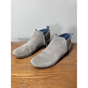 TOMS Deia Grey Suede Ankle Booties Side Zip Low Block Heel Womens Size 9